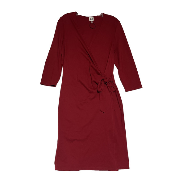 Ann Klein Wrap Dress Size 12 Red Knit Stretch Classic Office Career Workwear - Picture 1 of 10